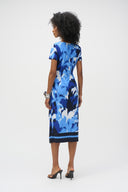 Joseph Ribkoff Blue/Vanilla Silky Knit Tropical Print Sheath Dress Style 252179