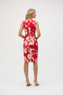 Joseph Ribkoff Red/Cream Scuba Crepe Floral Print Sheath Dress Style 252181