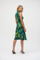 Joseph Ribkoff Midnight Blue/Multi Silky Knit Tropical Print Fit and Flare Dress Style 252203