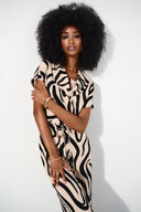 Joseph Ribkoff Beige/Black Abstract Print Cowl Neck Top Style 252212