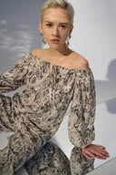 Joseph Ribkoff Beige/Multi Woven Gauze Python Print Flared Top Style 252241