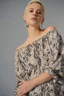 Joseph Ribkoff Beige/Multi Woven Gauze Python Print Flared Top Style 252241