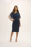 Jospeh Ribkoff Midnight Blue Silky Knit And Chiffon Sheath Dress Style 252719.