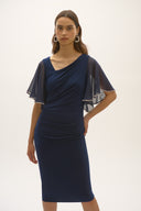 Jospeh Ribkoff Midnight Blue Silky Knit And Chiffon Sheath Dress Style 252719