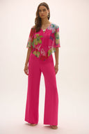 Joseph Ribkoff Metallic Pleated Knit Floral Print Poncho Top Style 252720