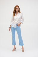 Joseph Ribkoff Sky Blue Stretch Flare Crop Jeans With Frayed Hem Style 252912
