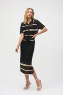 Joseph Ribkoff Black/Parchment Open Stitch Stripe Skirt Style 252923