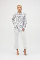 Joseph Ribkoff White/Black Woven Conversational Print Fit and Flare Blouse Style 252929