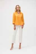 Joseph Ribkoff Apricot Linen Boxy Top with Shirt Collar Style 252933