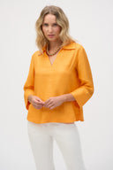 Joseph Ribkoff Apricot Linen Boxy Top with Shirt Collar Style 252933.