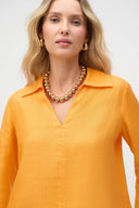 Joseph Ribkoff Apricot Linen Boxy Top with Shirt Collar Style 252933