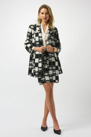 Joseph Ribkoff Black/Cream Plaid Print A-Line Jacket Style 253017