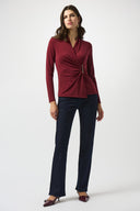 Joseph Ribkoff Moss Crepe Fitted Wrap Top Style 253020