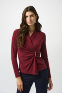 Joseph Ribkoff Merlot Moss Crepe Fitted Wrap Top Style 253020.