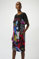 Joseph Ribkoff Black/Multi Silky Knit Wording Print Straight Dress Style 253032