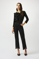 Joseph Ribkoff Black Silky Knit Fitted Ruffled Top Style 253047