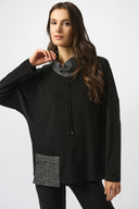 Joseph Ribkoff Black/Grey Silky Knit & Novelty Boxy Top Style 253052.