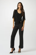 Joseph Ribkoff Black Silky Knit and Chiffon Fitted Top Style 253055