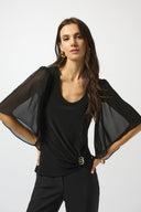 Joseph Ribkoff Black Silky Knit and Chiffon Fitted Top Style 253055.