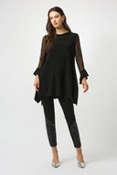 Joseph Ribkoff Black Silky Knit and Mesh Handkerchief Tunic Style 253057
