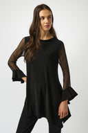 Joseph Ribkoff Black Silky Knit and Mesh Handkerchief Tunic Style 253057