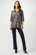 Joseph Ribkoff Grey/Multi Sweater Knit Plaid Print Boxy Top Style 253058