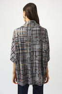 Joseph Ribkoff Grey/Multi Sweater Knit Plaid Print Boxy Top Style 253058