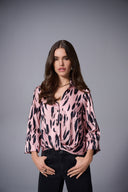Joseph Ribkoff Pink/Black Satin Animal Print Draped Top Style 253059