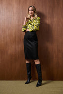 Joseph Ribkoff Black Scuba Suede And Leatherette Pencil Skirt Style 253063