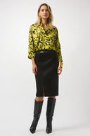 Joseph Ribkoff Black Scuba Suede And Leatherette Pencil Skirt Style 253063
