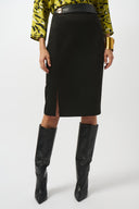 Joseph Ribkoff Black Scuba Suede And Leatherette Pencil Skirt Style 253063.