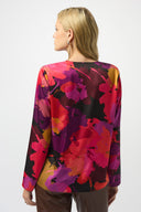 Joseph Ribkoff Black/Multi Satin Floral Print Straight Top Style 253075