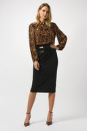 Joseph Ribkoff Black/Brown Georgette Animal Print Straight Top 253077