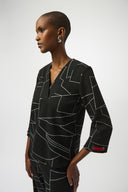 Joseph Ribkoff Black/Off-White Abstract Print Boxy Top Style 253079