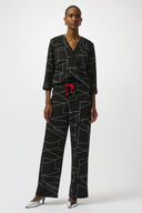 Joseph Ribkoff Black/Off-White Abstract Print Boxy Top Style 253079