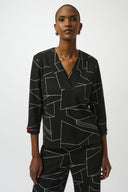 Joseph Ribkoff Black/Off-White Jacquard Knit Abstract Print Boxy Top Style 253079.