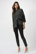 Joseph Ribkoff Grey/Black Textured Knit Color Block Boxy Top Style 253083