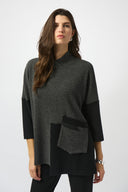 Joseph Ribkoff Grey/Black Textured Knit Color Block Boxy Top Style 253083.