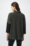 Joseph Ribkoff Grey/Black Textured Knit Color Block Boxy Top Style 253083