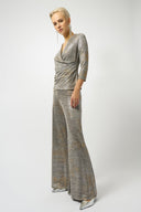 Joseph Ribkoff Beige/Multi Foiled Knit Wrap Top Style 253087