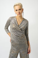 Joseph Ribkoff Beige/Multi Foiled Knit Wrap Top Style 253087.