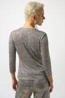 Joseph Ribkoff Beige/Multi Foiled Knit Wrap Top Style 253087