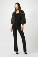 Joseph Ribkoff Black/Silver Embroidered Mesh & Silky Knit Trapeze Jacket Style 253089