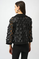 Joseph Ribkoff Black/Silver Embroidered Mesh & Silky Knit Trapeze Jacket Style 253089