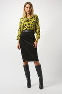 Joseph Ribkoff Black/Green Satin Animal Print Boxy Top Style 253092.