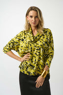 Joseph Ribkoff Black/Green Satin Animal Print Boxy Top Style 253092