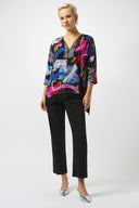 Joseph Ribkoff Black/Multi Silky Knit Printed Boxy Tunic Style 253113.