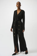 Joseph Ribkoff Black Moss Crepe Wide-Leg Jumpsuit Style 253119