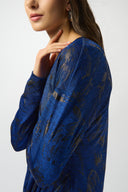 Joseph Ribkoff Royal Sapphire/Black Abstract Print Straight Top Style 253120