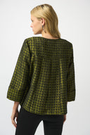 Joseph Ribkoff Black/Green Textured Dot Jacquard Swing Jacket Style 253125